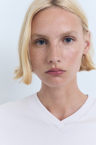 T-shirt coton col en V - Blanc