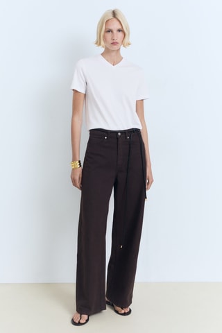 T-shirt coton col en V - Blanc