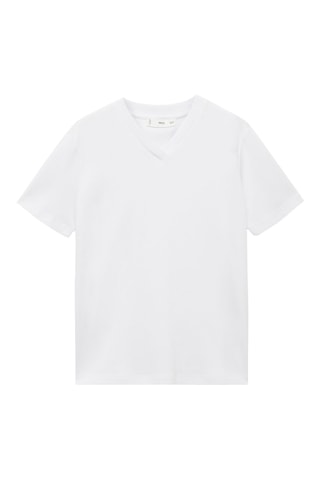 T-shirt coton col en V - Blanc