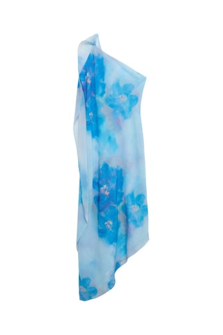 Robe asymétrique à fleurs avec foulard - Bleu