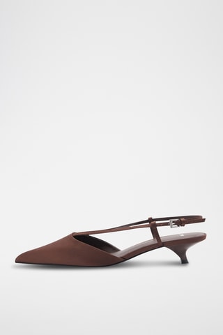Chaussure talon kitten heel en satin à brides - Chocolat