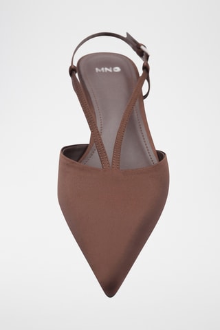 Chaussure talon kitten heel en satin à brides - Chocolat