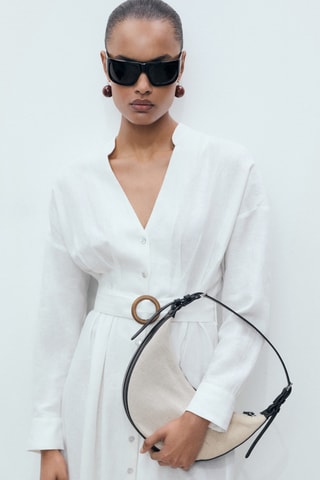 Robe chemisier lin ceinture - Blanc