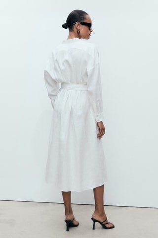 Robe chemisier lin ceinture - Blanc