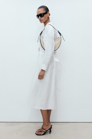 Robe chemisier lin ceinture - Blanc