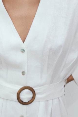 Robe chemisier lin ceinture - Blanc
