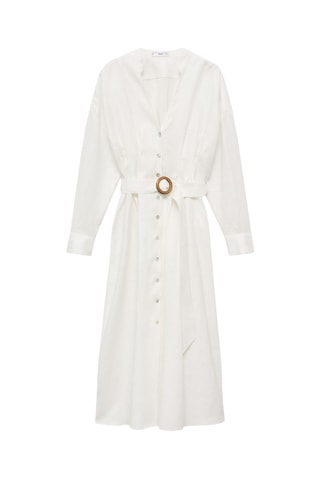 Robe chemisier lin ceinture - Blanc