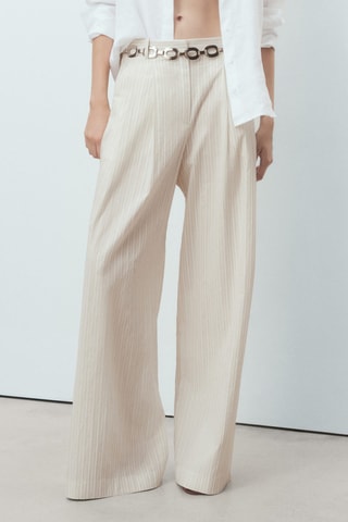 Wijde broek met streepmotief - Lichtgrijs