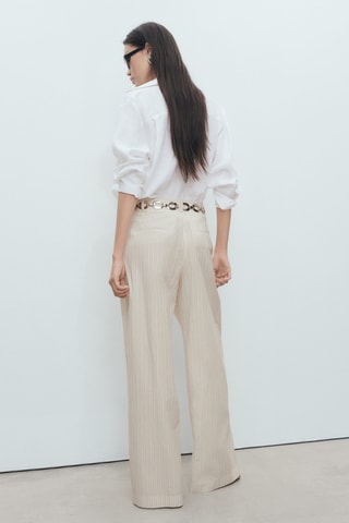 Wijde broek met streepmotief - Lichtgrijs