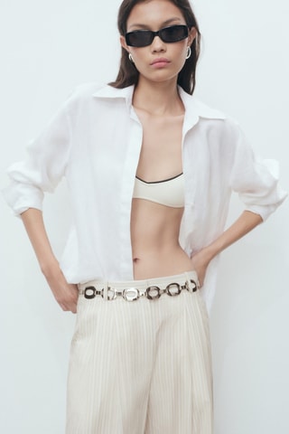 Wijde broek met streepmotief - Lichtgrijs