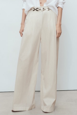 Wijde broek met streepmotief - Lichtgrijs