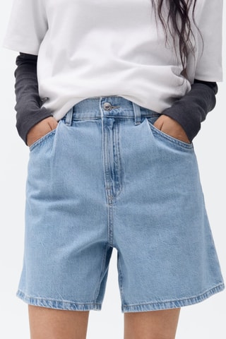 Bermuda en jean taille haute à pinces - Bleu