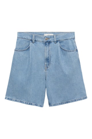 Bermuda en jean taille haute à pinces - Bleu