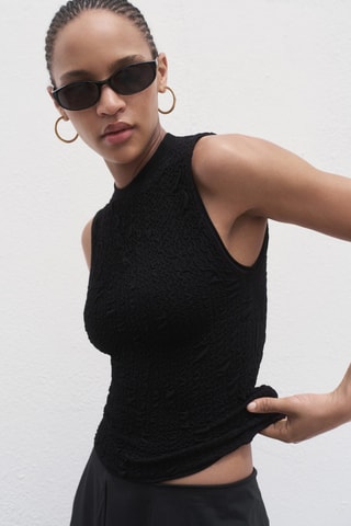 Getextureerde Top Crêpe - Zwart