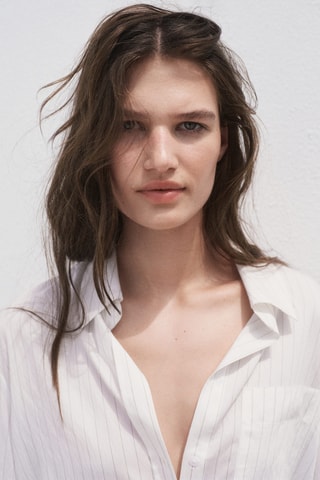 Chemise semi-transparente rayures - Blanc cassé