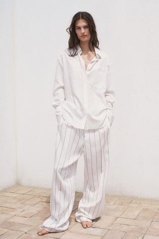 Chemise semi-transparente rayures - Blanc cassé