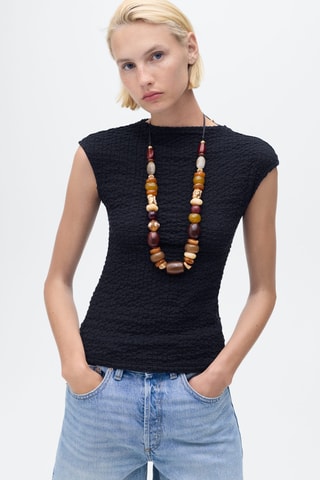 Top coton texturé - Bleu marine