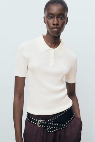 Pull-over col polo manches courtes - Ecru