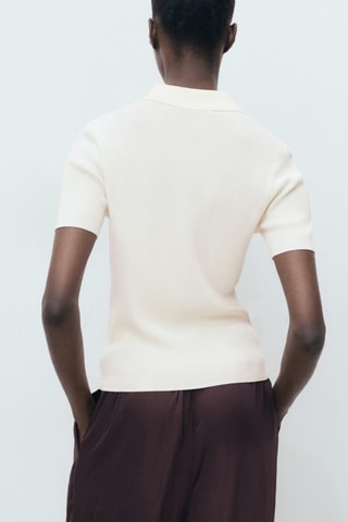 Pull-over col polo manches courtes - Ecru