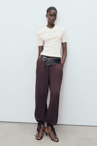 Pull-over col polo manches courtes - Ecru