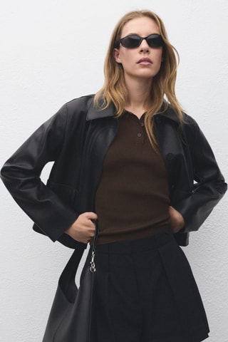 Pull-over col polo manches courtes - Chocolat