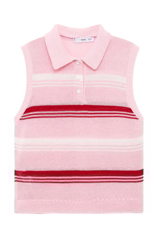 Top maille rayures col polo - Rose pastel