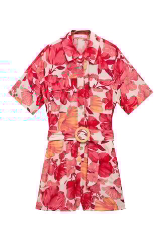 Combi-pantalon en imprimé fleuri - Rouge