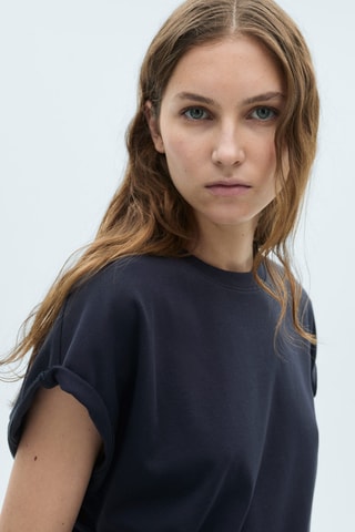 Katoenen T-shirt met ronde hals - Beige