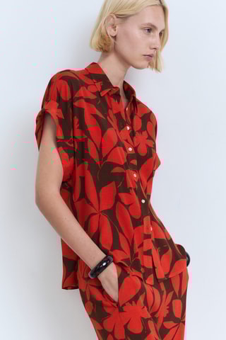 Chemise imprimée manches courtes - Rouge