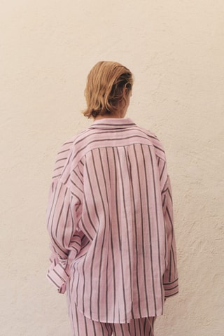 Chemise en ramie à rayures - Rose clair