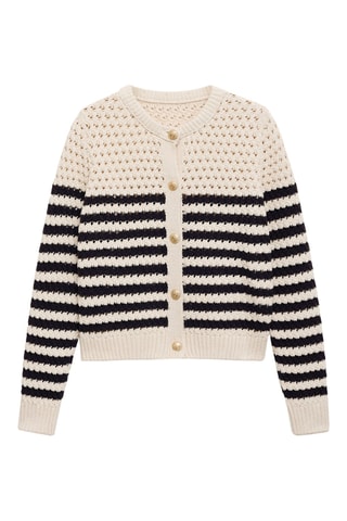 Cardigan maille ajourée rayures - Bleu marine