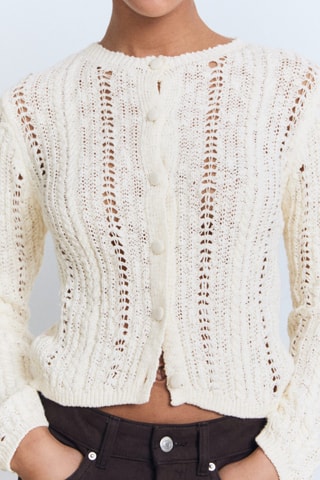 Cardigan maille ajourée - Ecru