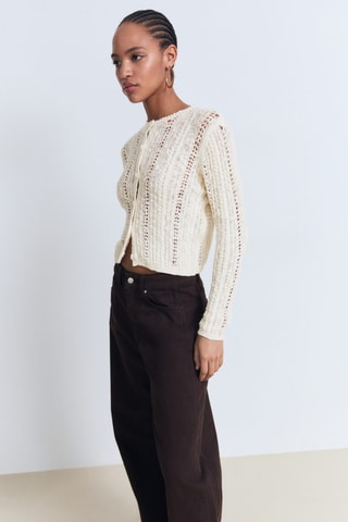 Cardigan maille ajourée - Ecru