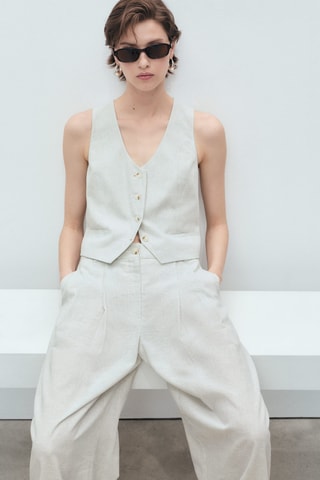 Pantalon de costume droit lin mélangé - Ecru