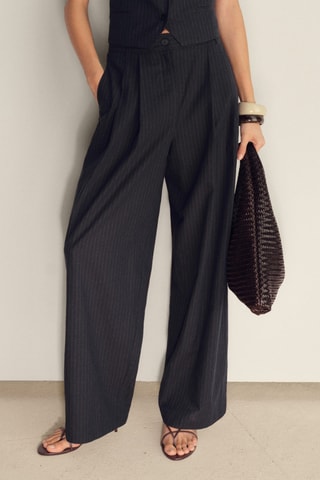 Pantalon de costume droit lin mélangé - Bleu marine