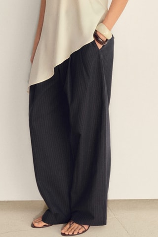 Pantalon de costume droit lin mélangé - Bleu marine