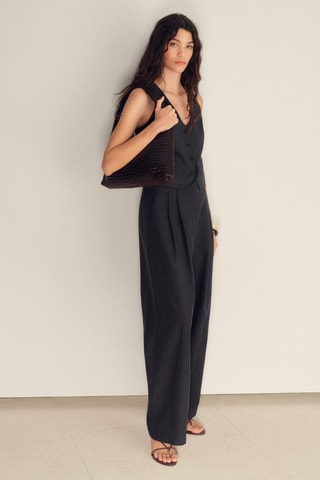 Pantalon de costume droit lin mélangé - Bleu marine