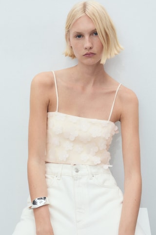 Top à fleurs en relief - Blanc