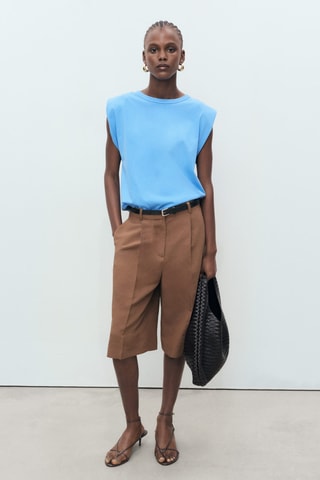 T-shirt épaulettes manches courtes - Bleu