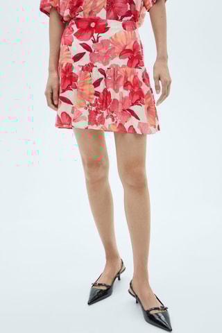 Jupe volantée fleurie - Rouge