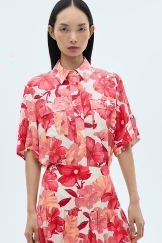 Jupe volantée fleurie - Rouge