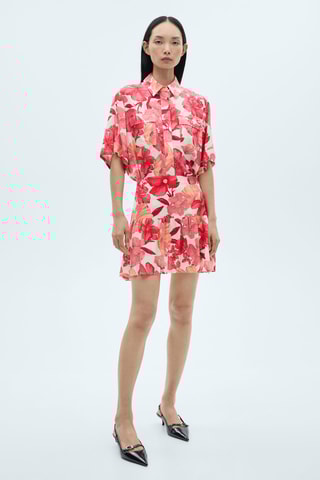 Jupe volantée fleurie - Rouge