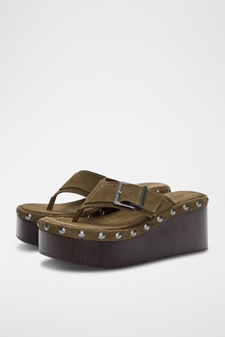 Sandales compensées en nubuck - kaki