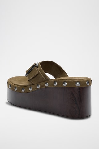 Sandales compensées en nubuck - kaki