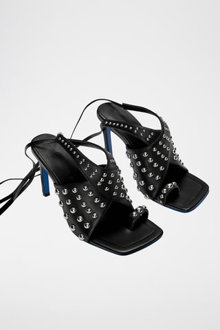 Spartiates à talons en cuir - Noir