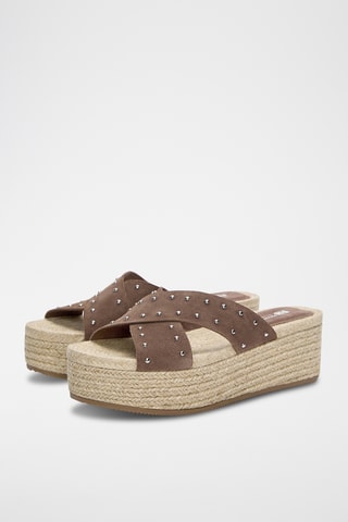 Mules compensées en nubuck - Marron