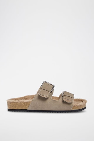 Mules fourrées en cuir - Beige