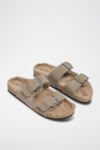 Mules fourrées en cuir - Beige