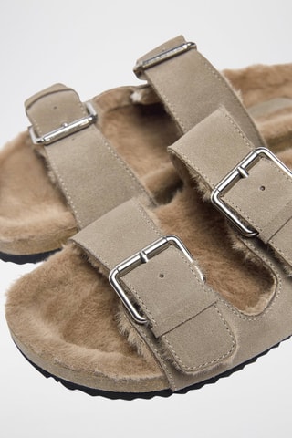 Mules fourrées en cuir - Beige