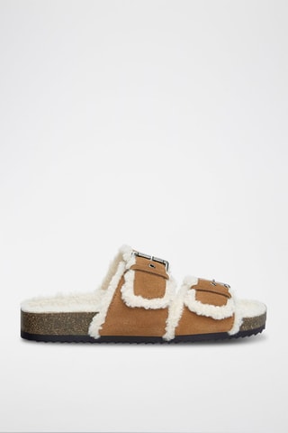 Mules fourrées en nubuck - Marron